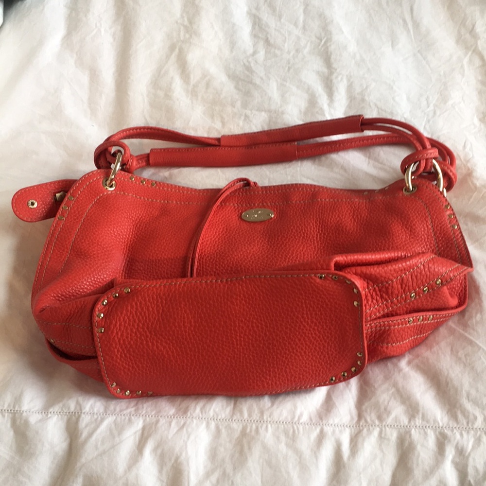 CELINE Coral Color Leather Small Hobo Shoulder Bag